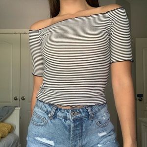 striped off the shoulder top